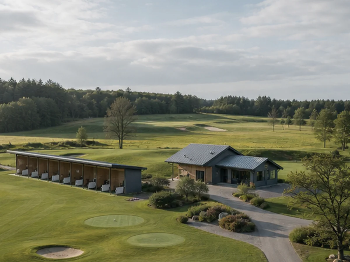 Golf-Trainingsstandort mit Gebäude und Übungsflächen